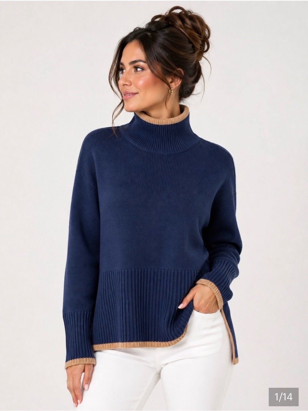 Tuckernuck Navy Turtleneck Sweater with Tan Trim